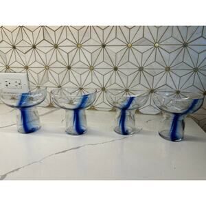Set of 4 Vintage Libbey Handblown Glasses with Cobalt Swirl